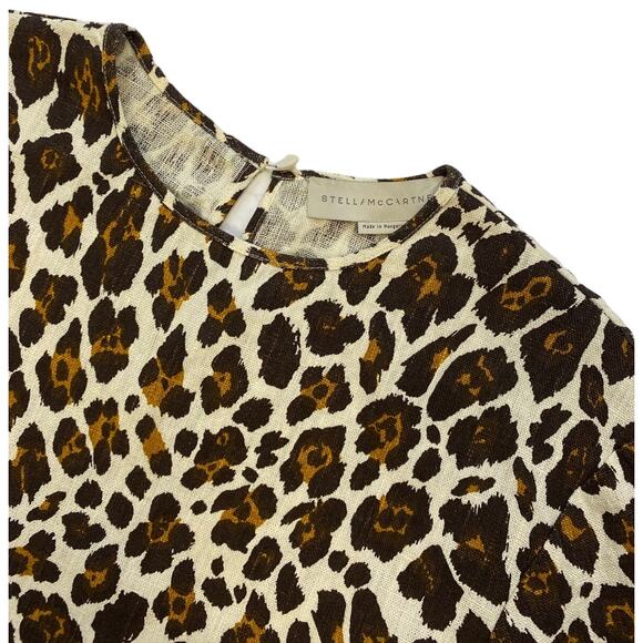 Stella McCartney Linen Leopard Print Oversized Short Sleeve Top - Picture 3 of 5